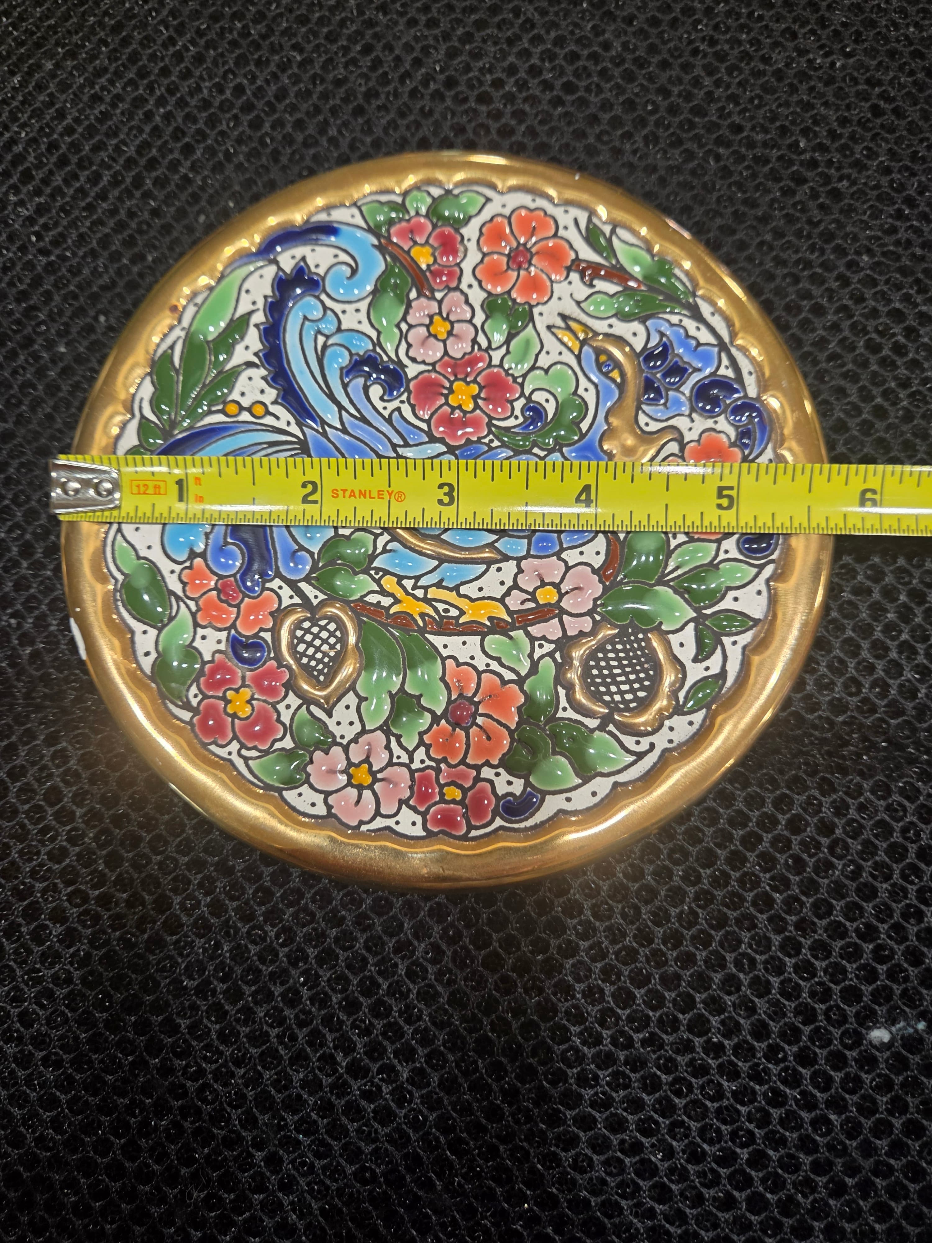 Artecer Sevilla Spanish Cuerda Seca 24K Gold Peacock Wall Plate - Thumbnail 4