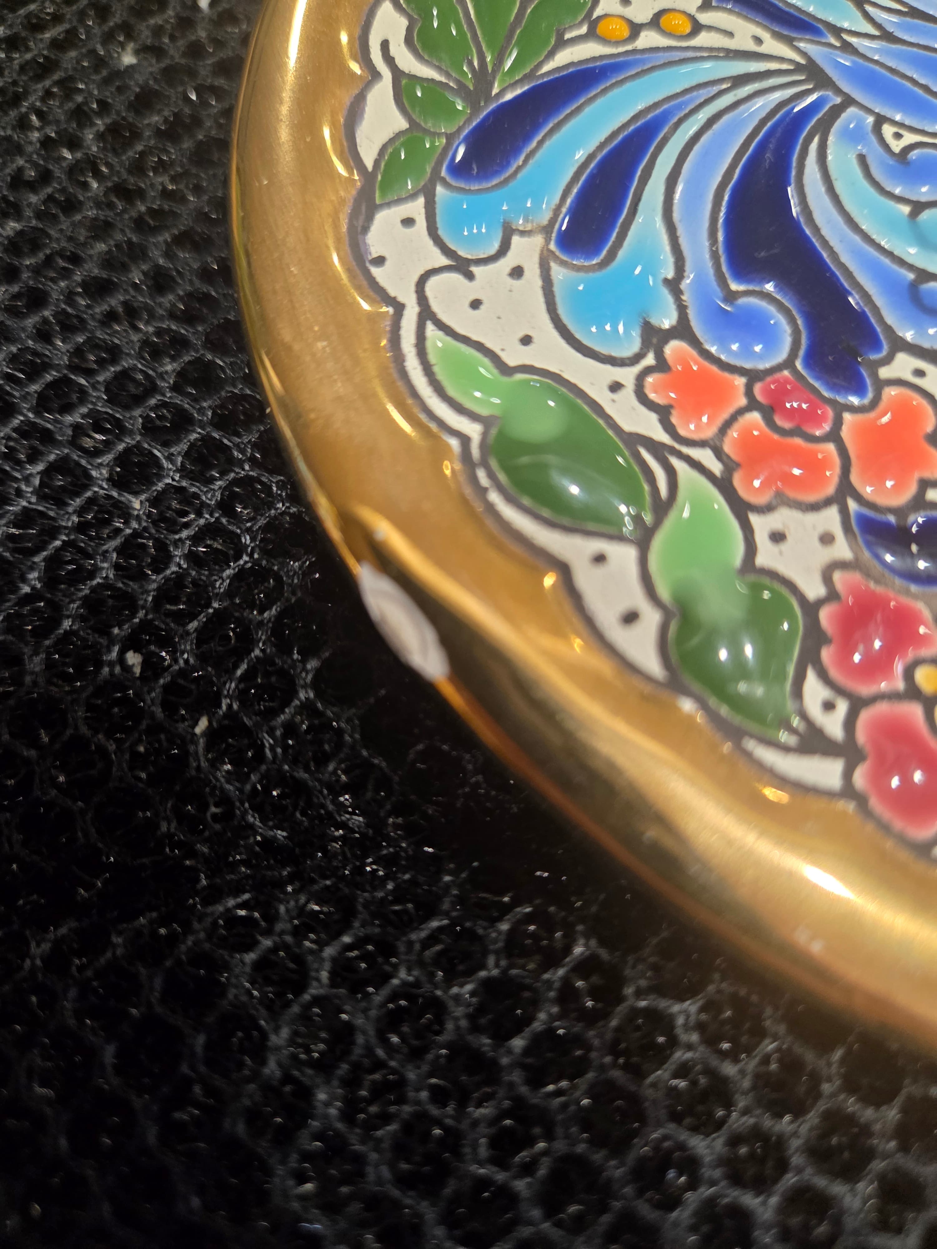 Artecer Sevilla Spanish Cuerda Seca 24K Gold Peacock Wall Plate - Thumbnail 2