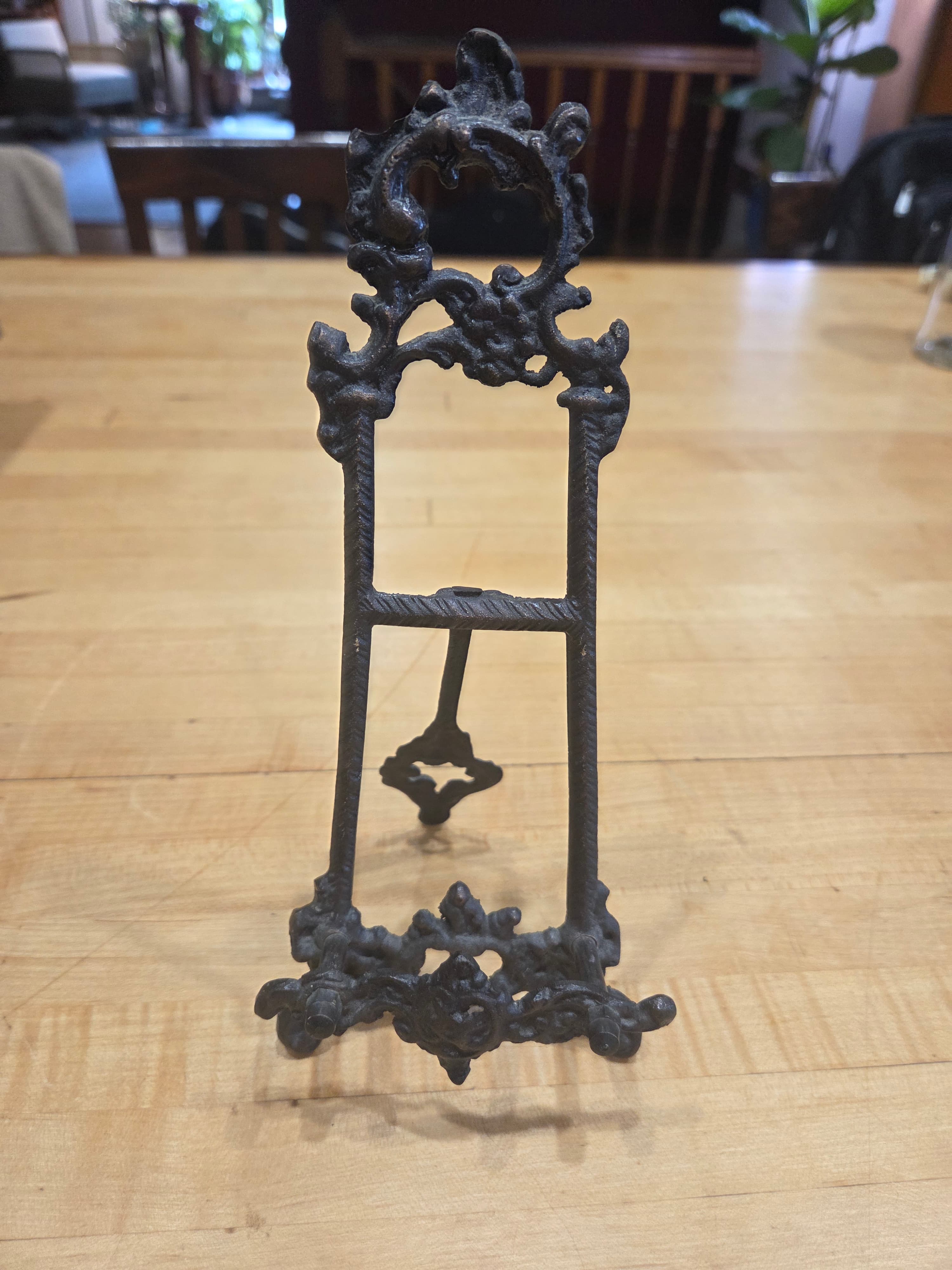 Vintage Rococo Style Ornate Cast Iron Tabletop Display Easel