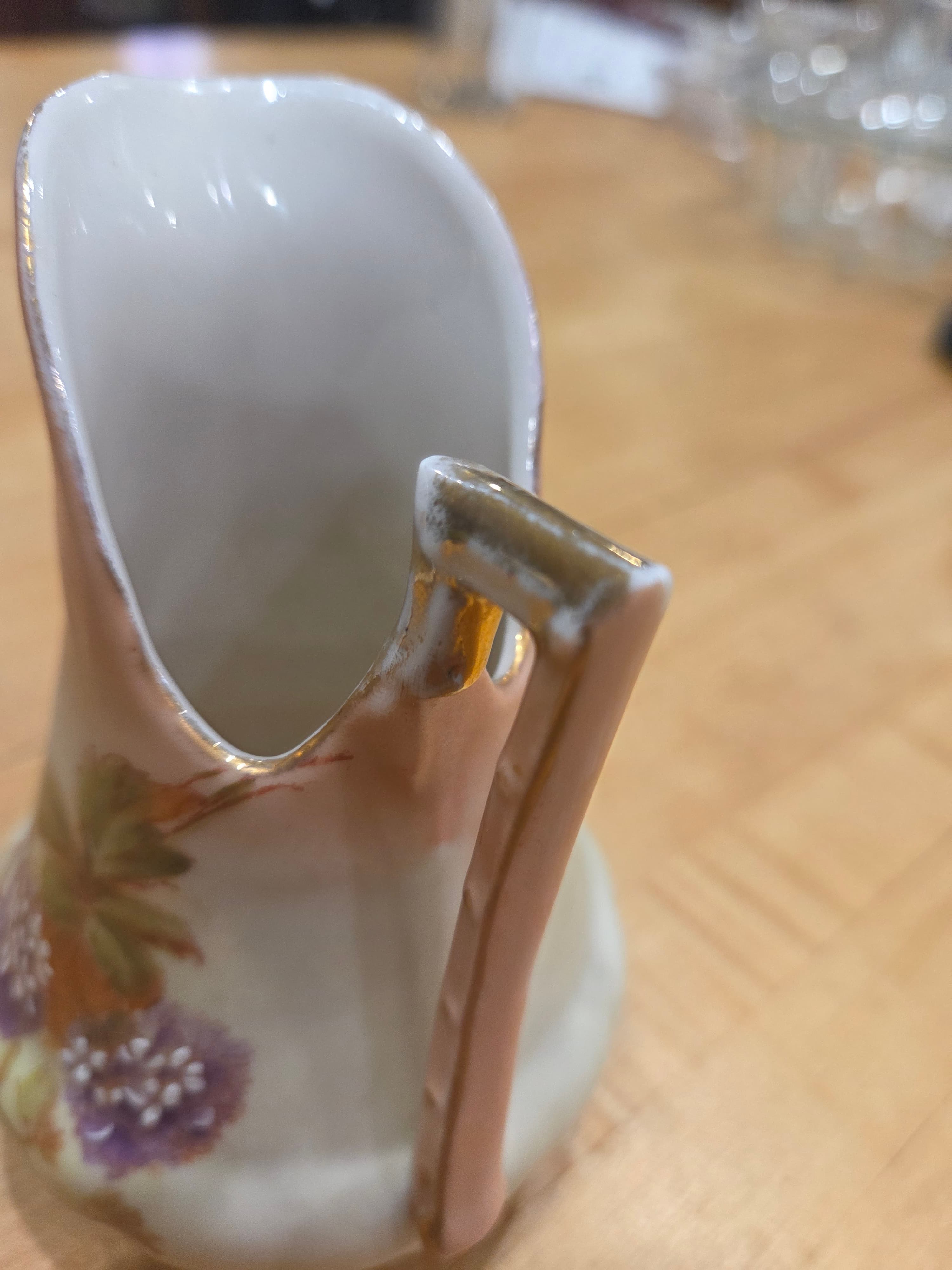 Antique Victorian Hand Painted Hydrangea Porcelain Creamer Pitcher - Thumbnail 3