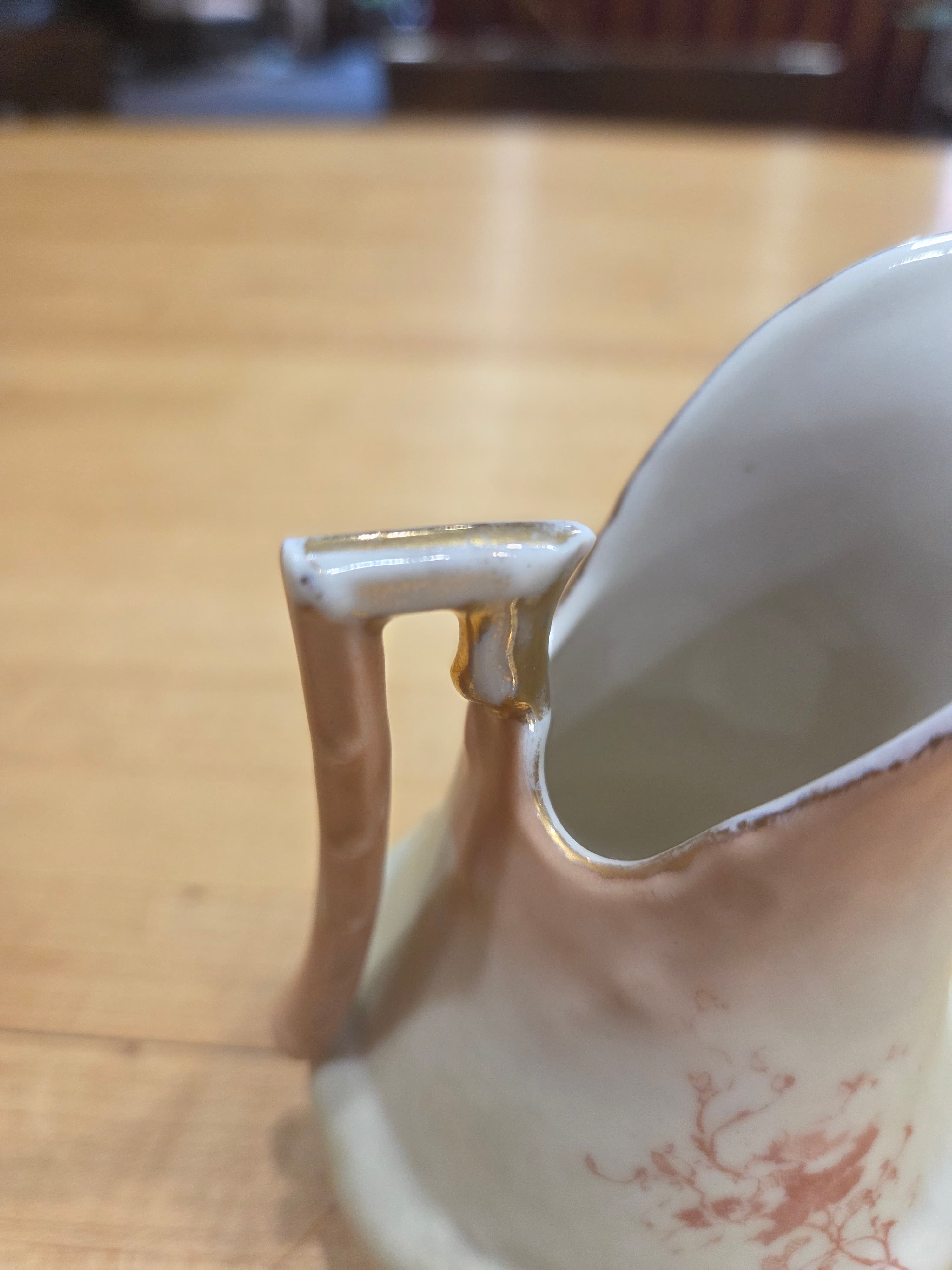 Antique Victorian Hand Painted Hydrangea Porcelain Creamer Pitcher - Thumbnail 4