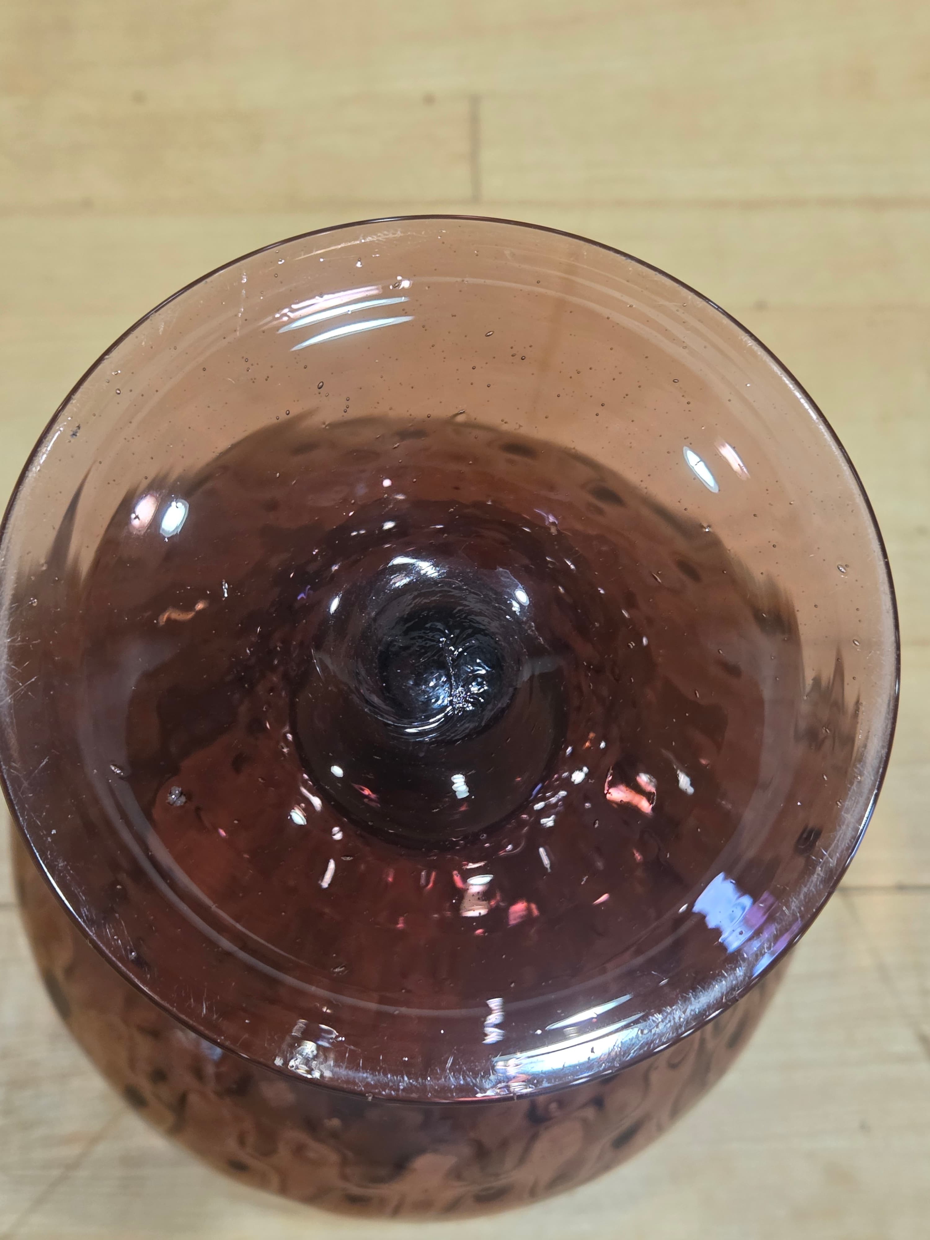 Vintage MCM Empoli Italian Amethyst Optic Glass Brandy Snifter Vase - Thumbnail 2