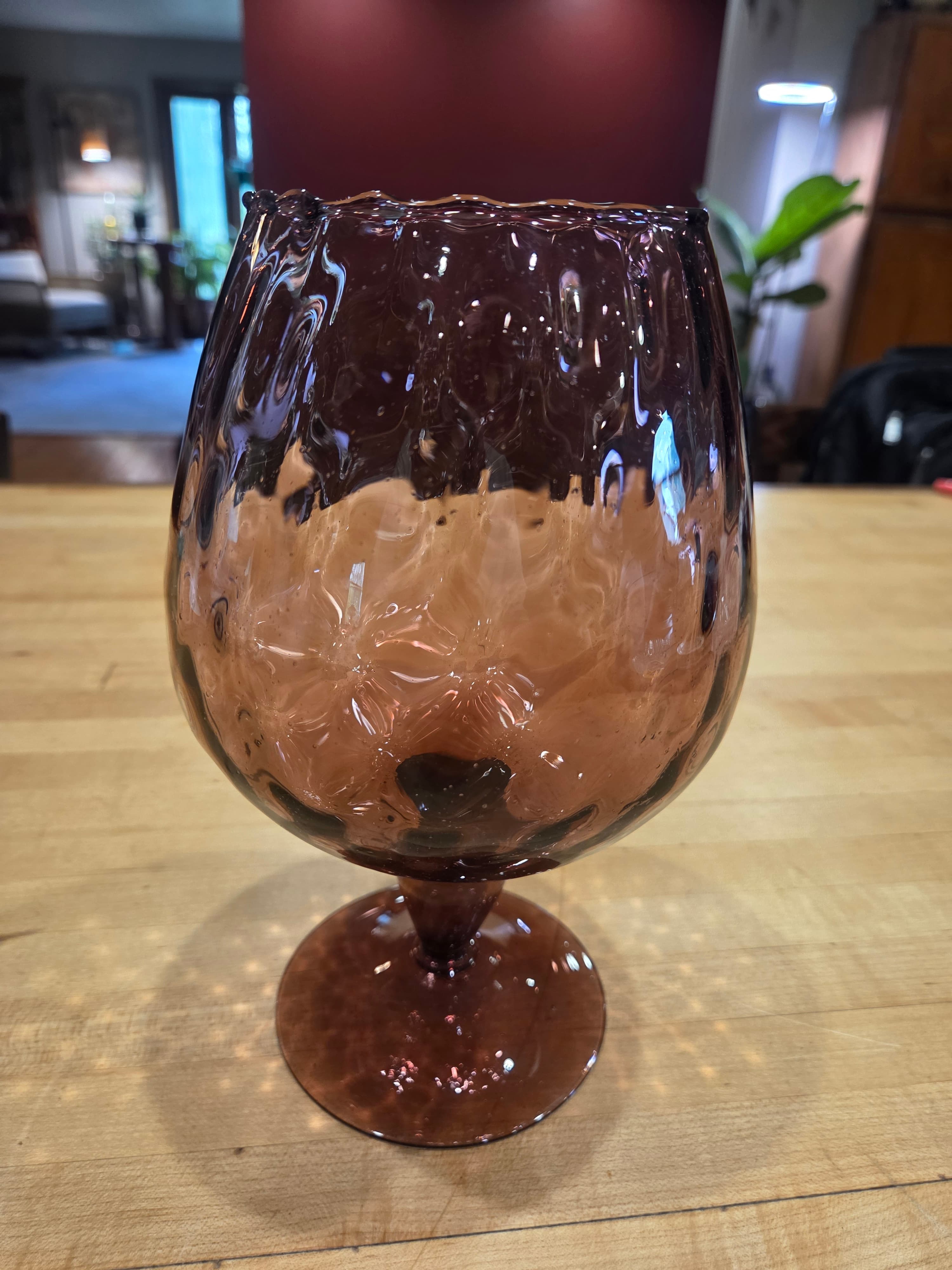 Vintage MCM Empoli Italian Amethyst Optic Glass Brandy Snifter Vase