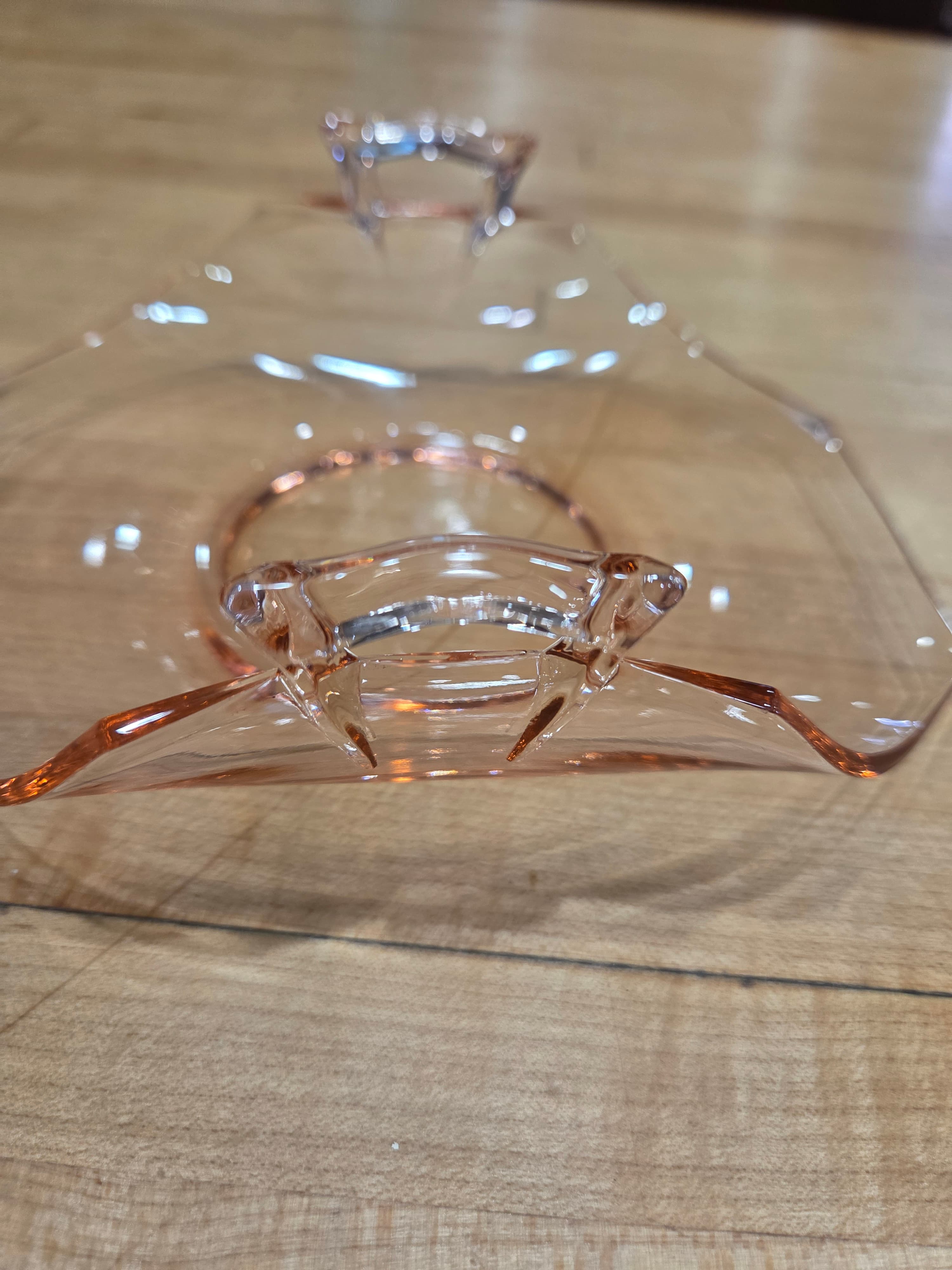 Vintage Fostoria Fairfax Pink Depression Glass Octagon Handled Lemon Plate 2375 - Thumbnail 2