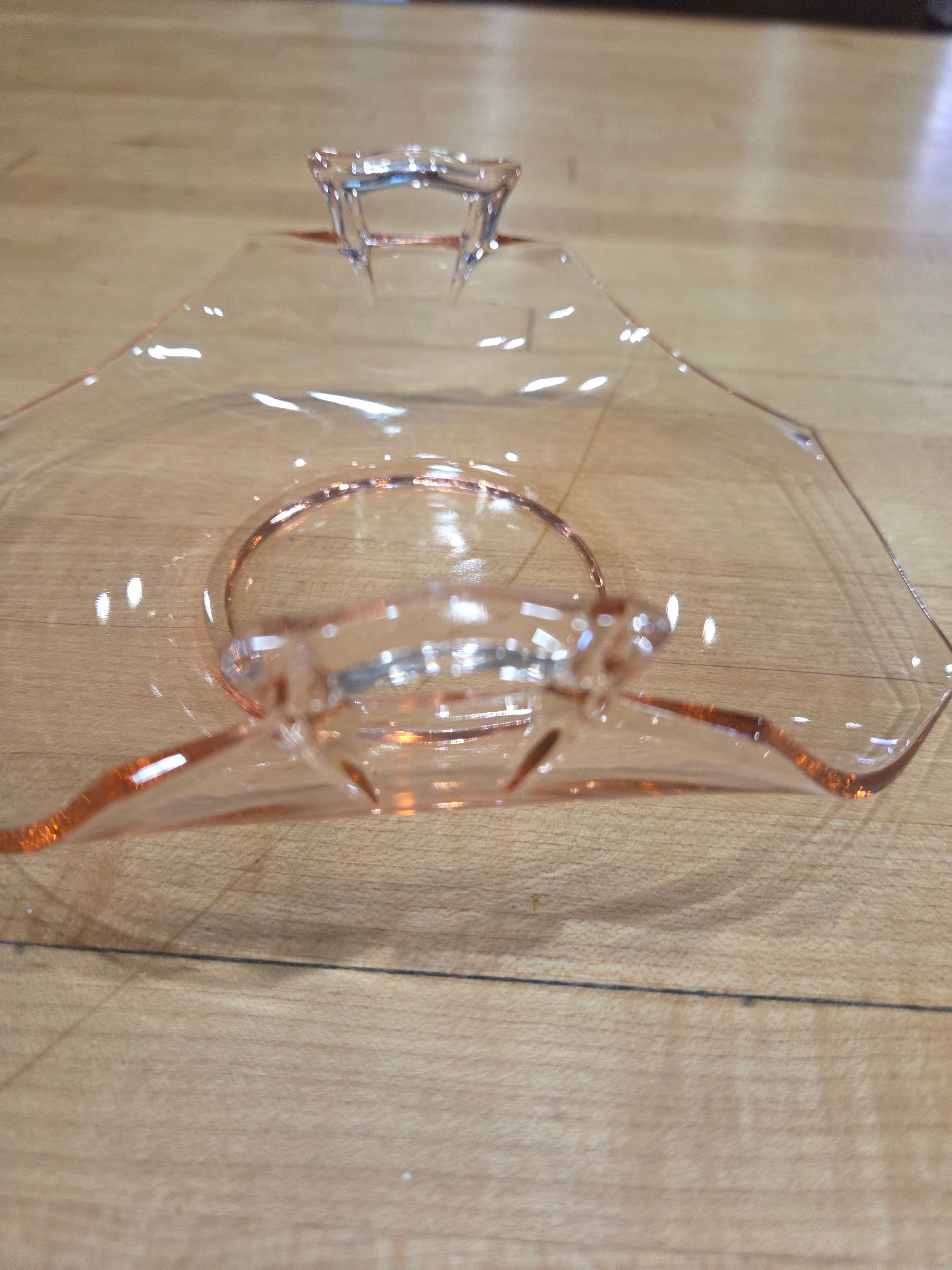Vintage Fostoria Fairfax Pink Depression Glass Octagon Handled Lemon Plate 2375 - Thumbnail 3
