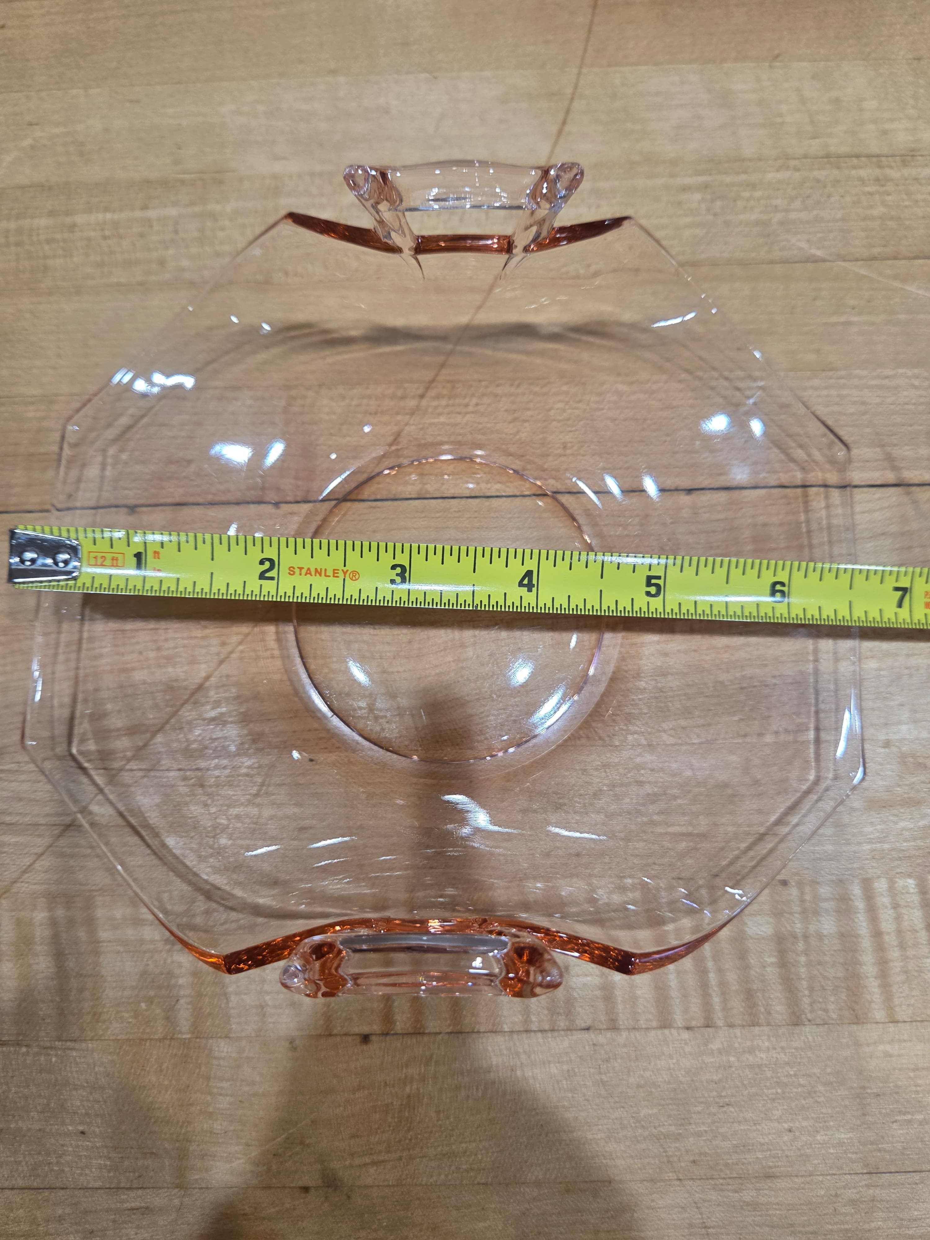 Vintage Fostoria Fairfax Pink Depression Glass Octagon Handled Lemon Plate 2375 - Thumbnail 5