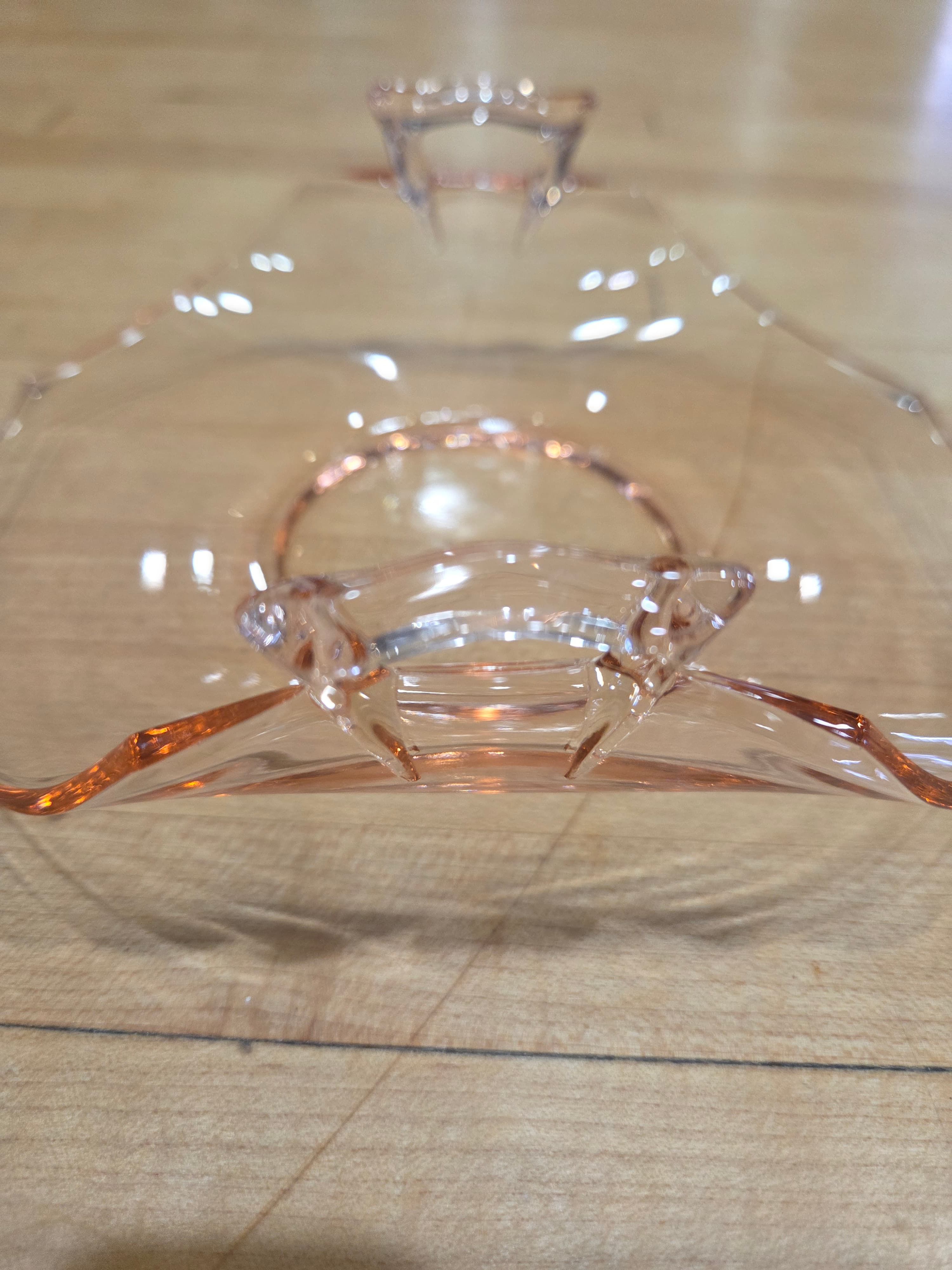Vintage Fostoria Fairfax Pink Depression Glass Octagon Handled Lemon Plate 2375 - Thumbnail 4
