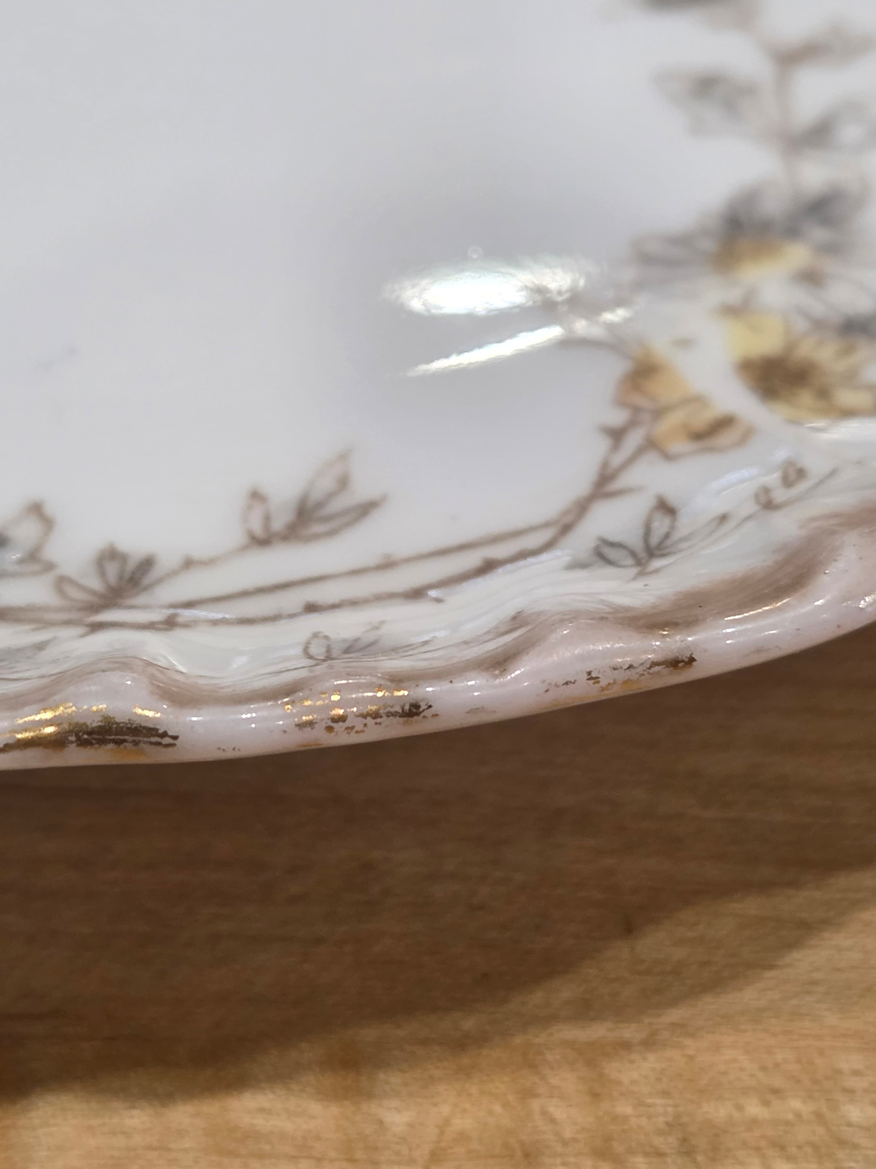 Antique CFH Limoges Yellow Floral Gilt Porcelain Dinner Plate - Thumbnail 5