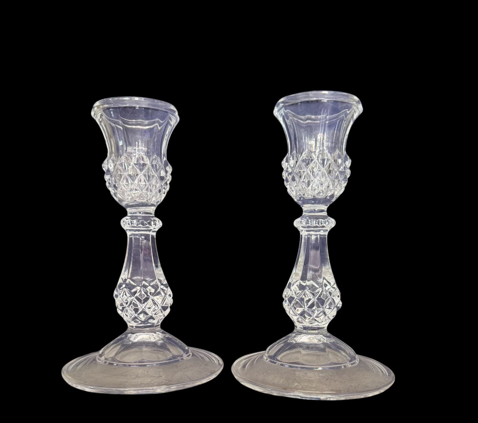 2 Vintage Cristal D’Arques 6.5” Lead Crystal Candlestick Candle Holders