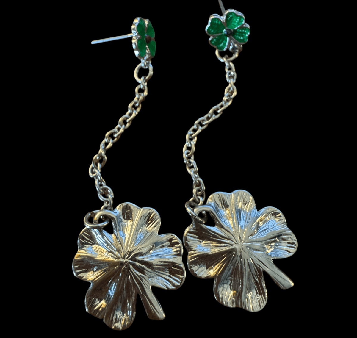 Vintage Shamrock Earrings 2"Drop - Thumbnail 2