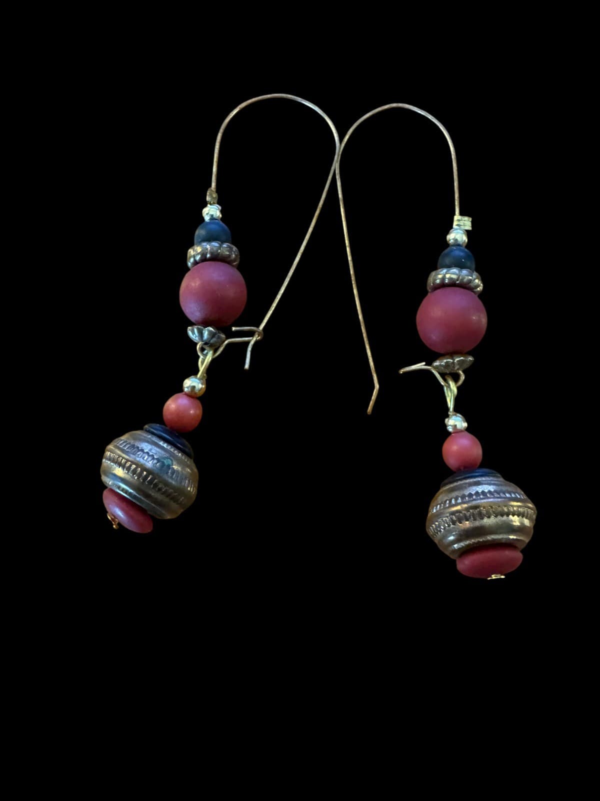 Vintage Earrings Goldtone with Red and Silver Spirals