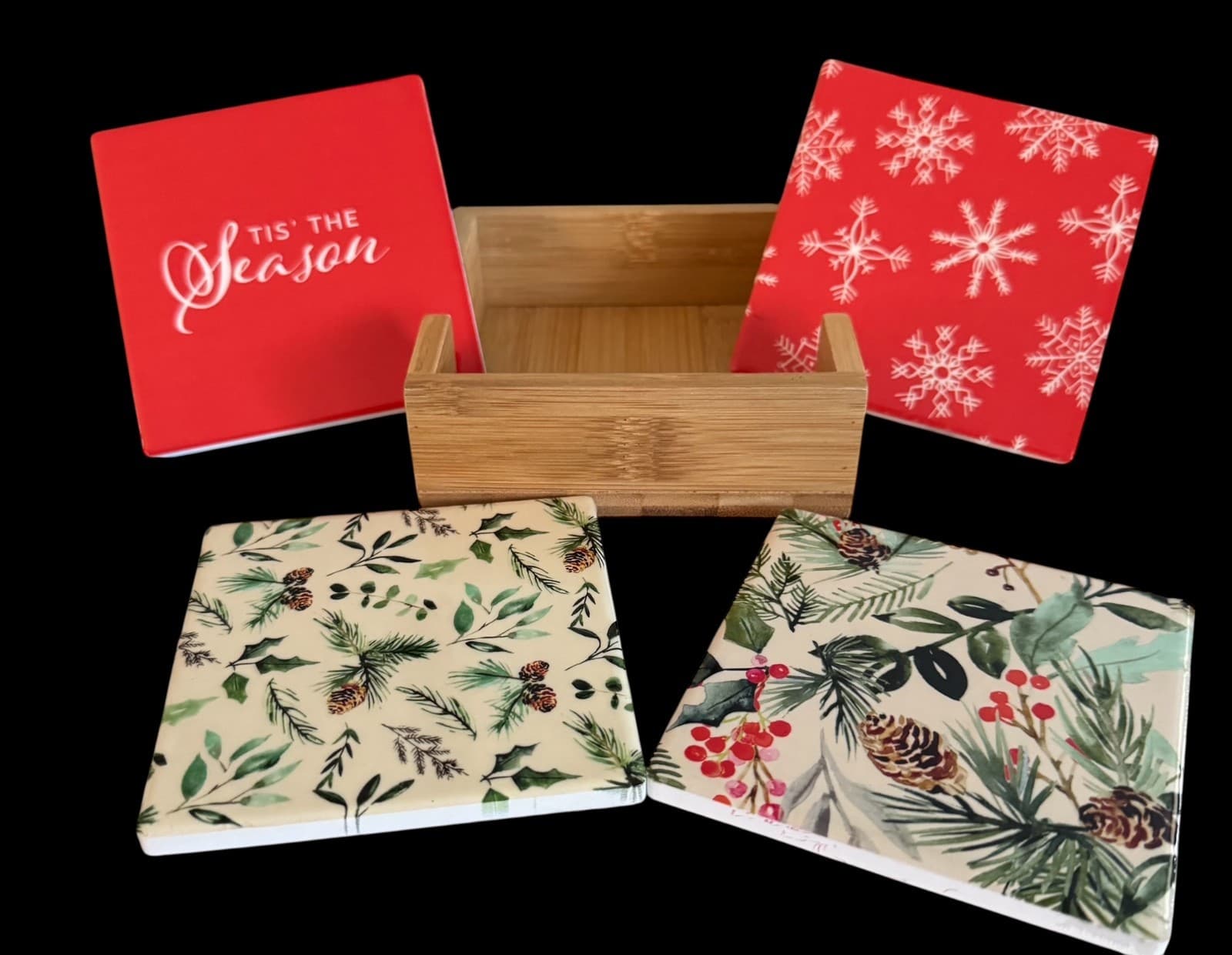Coasters Ceramic Cork Back Christmas Decor Set of 4