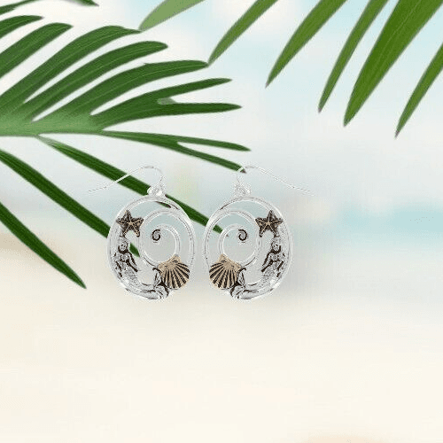 Charming Mermaid Silvertone Earrings - Thumbnail 2