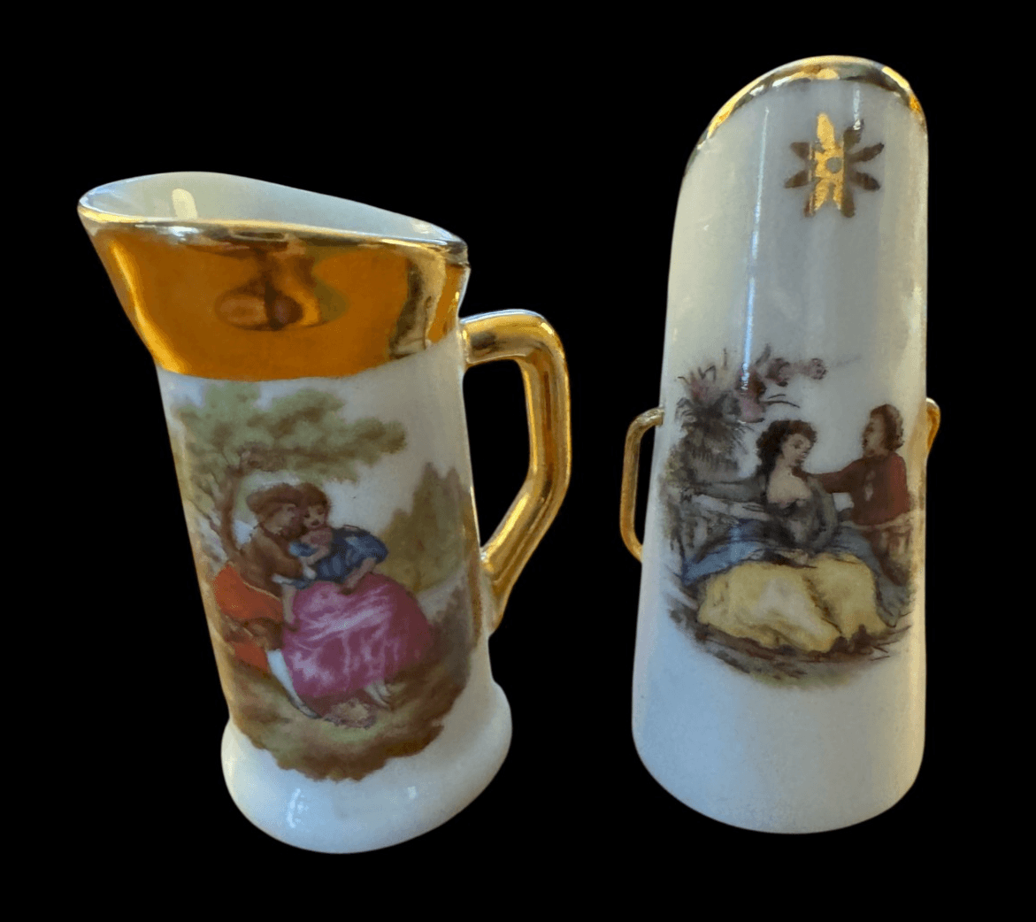 Limoges Miniatures Courting Couple Coal Shuttle & Pitcher
