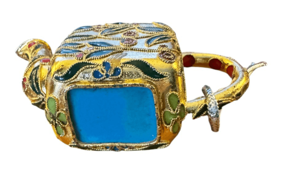 Gold Cloisonne Tea Pot Ornament - Thumbnail 2