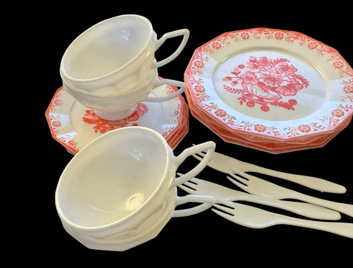 Vintage Kid/Doll Dishes Pink & White Flower Set 23 PCS