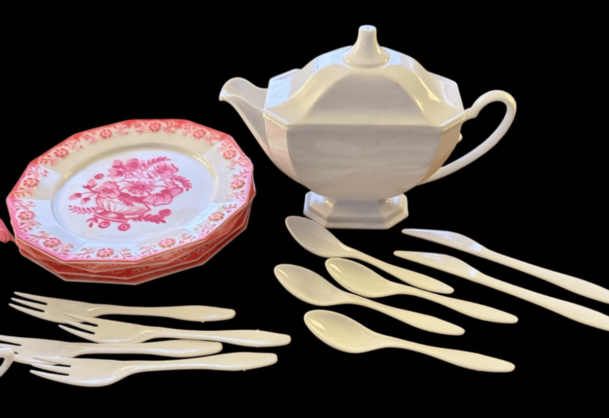 Vintage Kid/Doll Dishes Pink & White Flower Set 23 PCS - Thumbnail 2