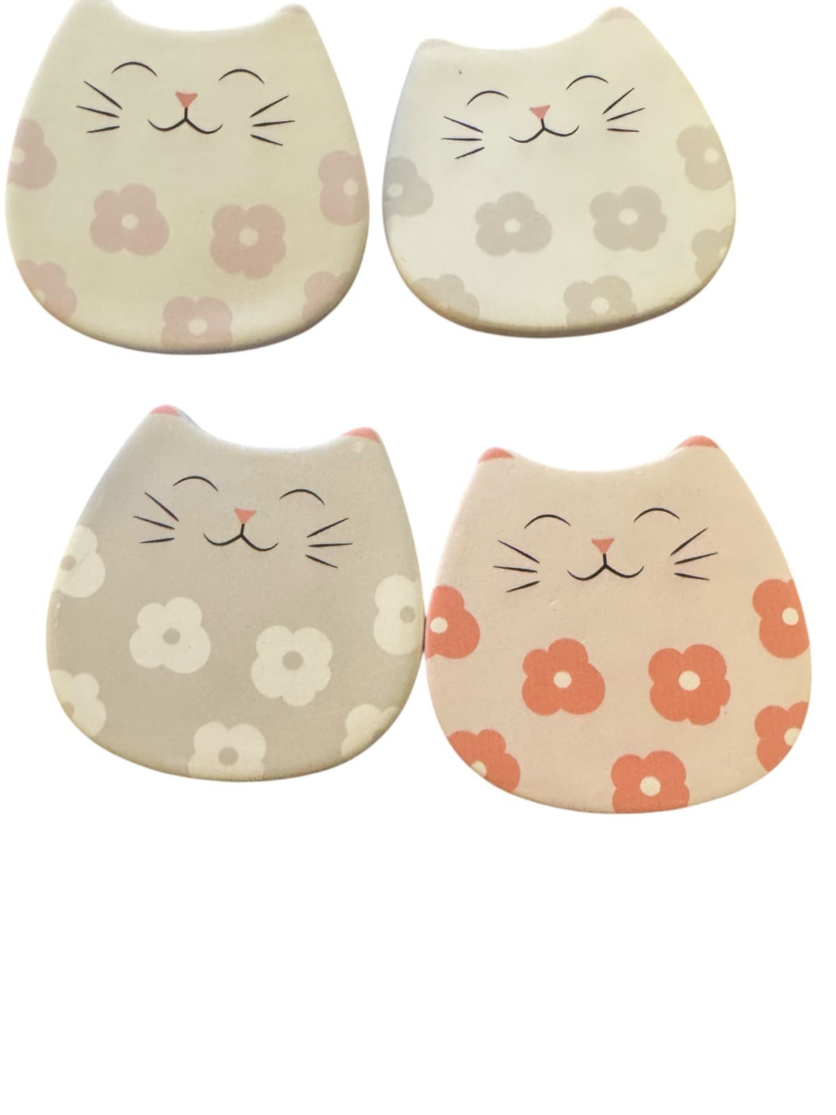 4 Fat Happy Cats Ceramic Stone Cork Back Drink Coasters - Thumbnail 3