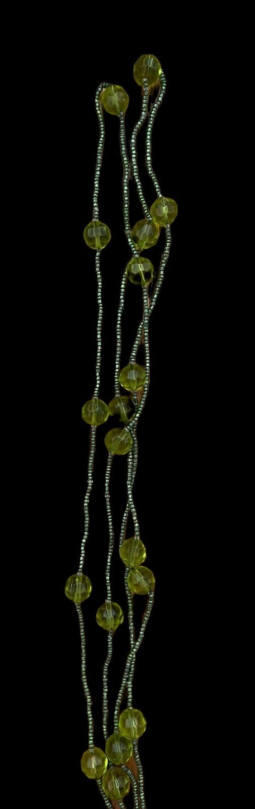 Vintage Style Beautiful Lime Green Glass & Seed Bead Fashion Stone Necklace 36" - Thumbnail 2