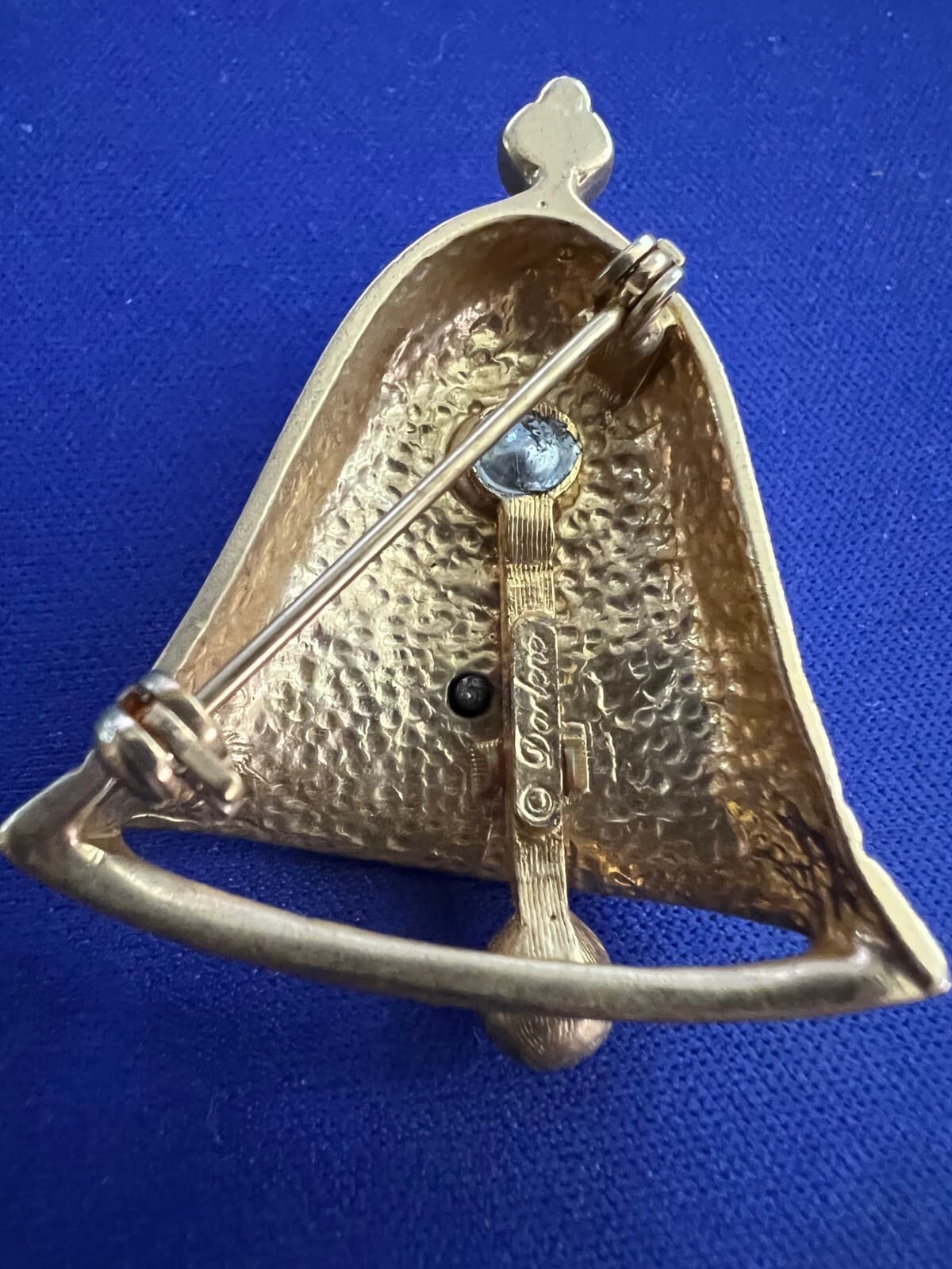 Vintage Goldtone Christmas Bell Pin w/ Silvertone Deco - Thumbnail 3