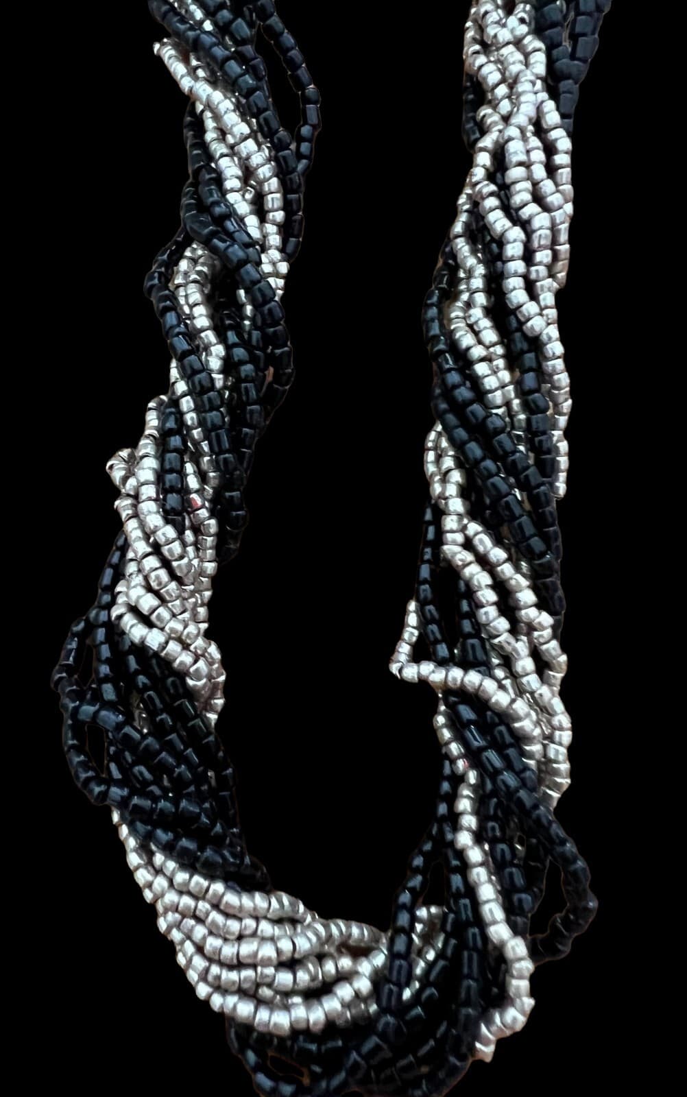 Vintage Seed Bead Torsade Black & Gold Necklace 16" - Thumbnail 3
