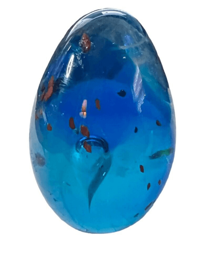 Art Glass Egg Shape Cobalt Blue With Copper Metallic Design 3.5" - Thumbnail 3
