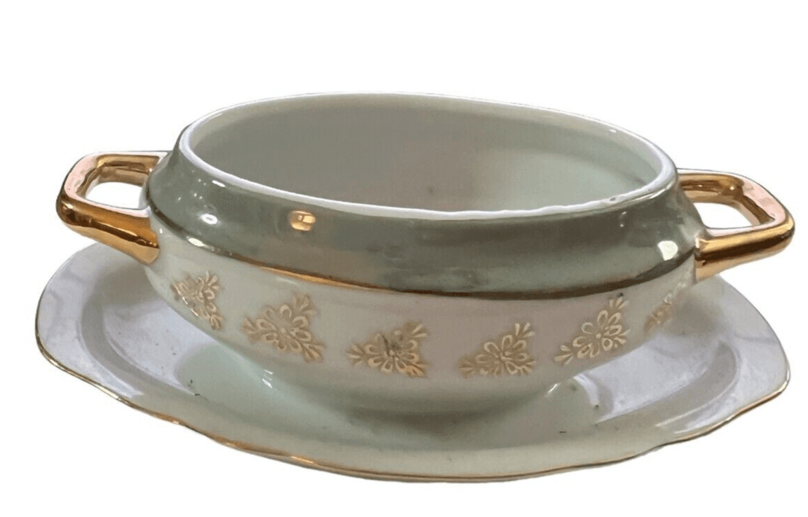 Vintage Kid/Doll Dishes Attached Saucer Gravy Boat - Thumbnail 2