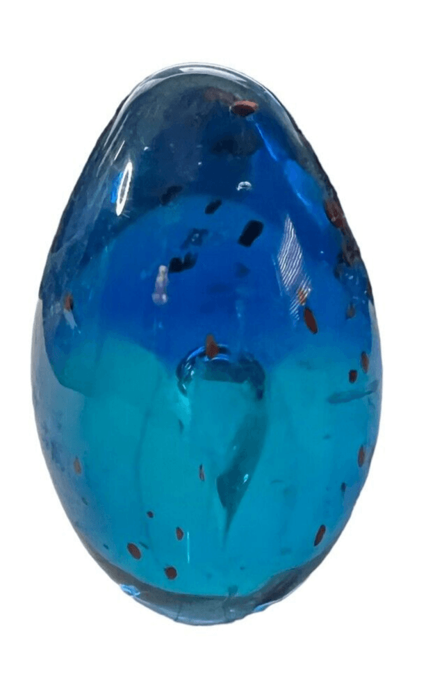 Art Glass Egg Shape Cobalt Blue With Copper Metallic Design 3.5" - Thumbnail 2