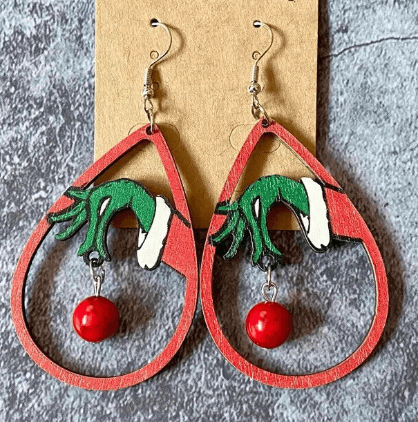 Christmas Grinch Ornament Earrings - Thumbnail 2