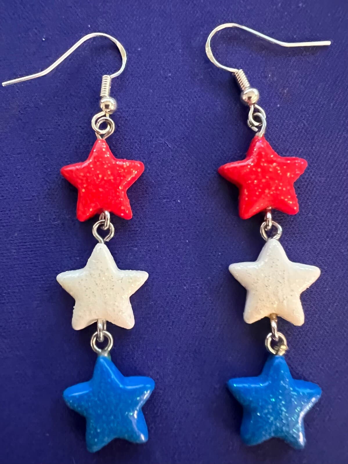 Vintage US Flag Color Sparkle Stars Earrings - Thumbnail 2