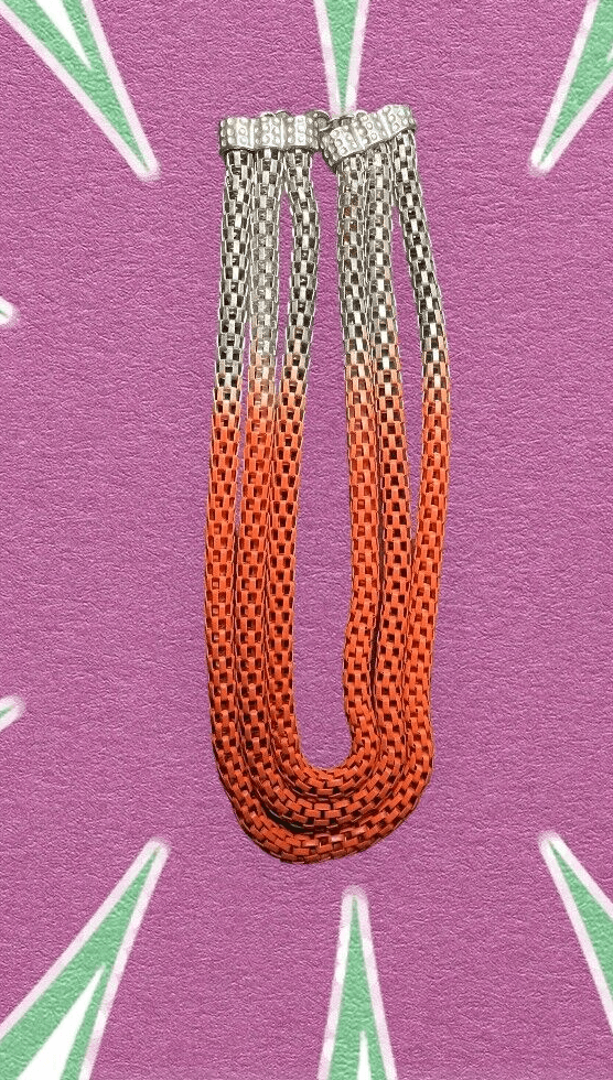 3 Row Metal Necklace Woven Chain Lightweight - Thumbnail 2