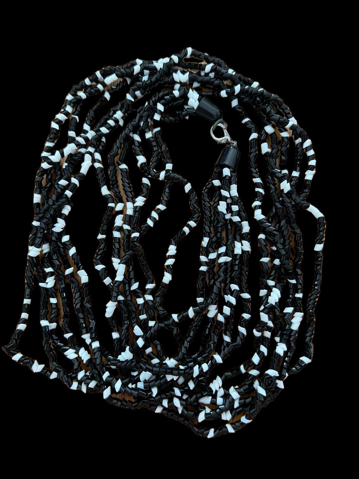 Vintage Torsade Seed Bead Black & White Jewelry Necklace Ancient Style Fashion - Thumbnail 2
