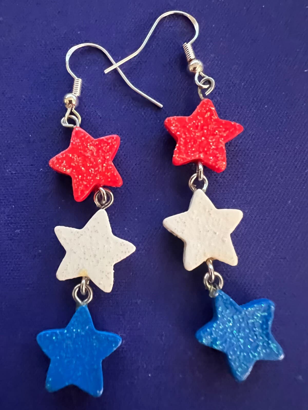 Vintage US Flag Color Sparkle Stars Earrings - Thumbnail 3
