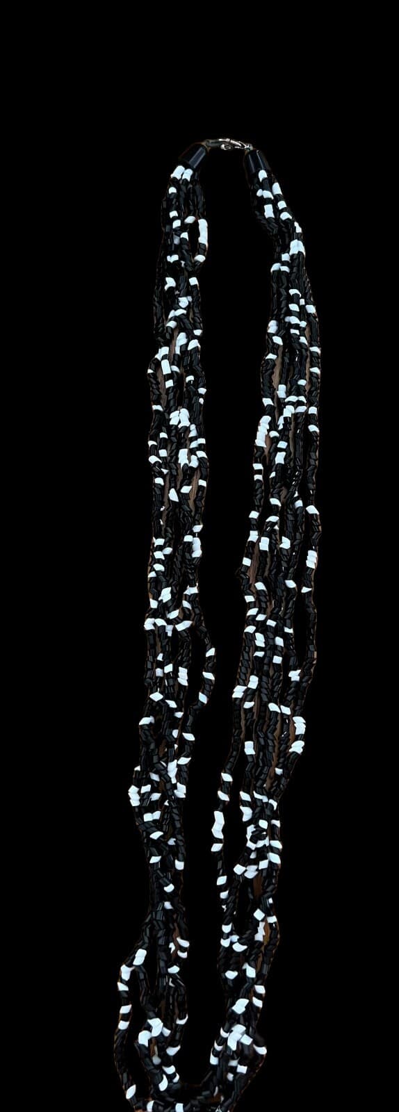 Vintage Torsade Seed Bead Black & White Jewelry Necklace Ancient Style Fashion - Thumbnail 3