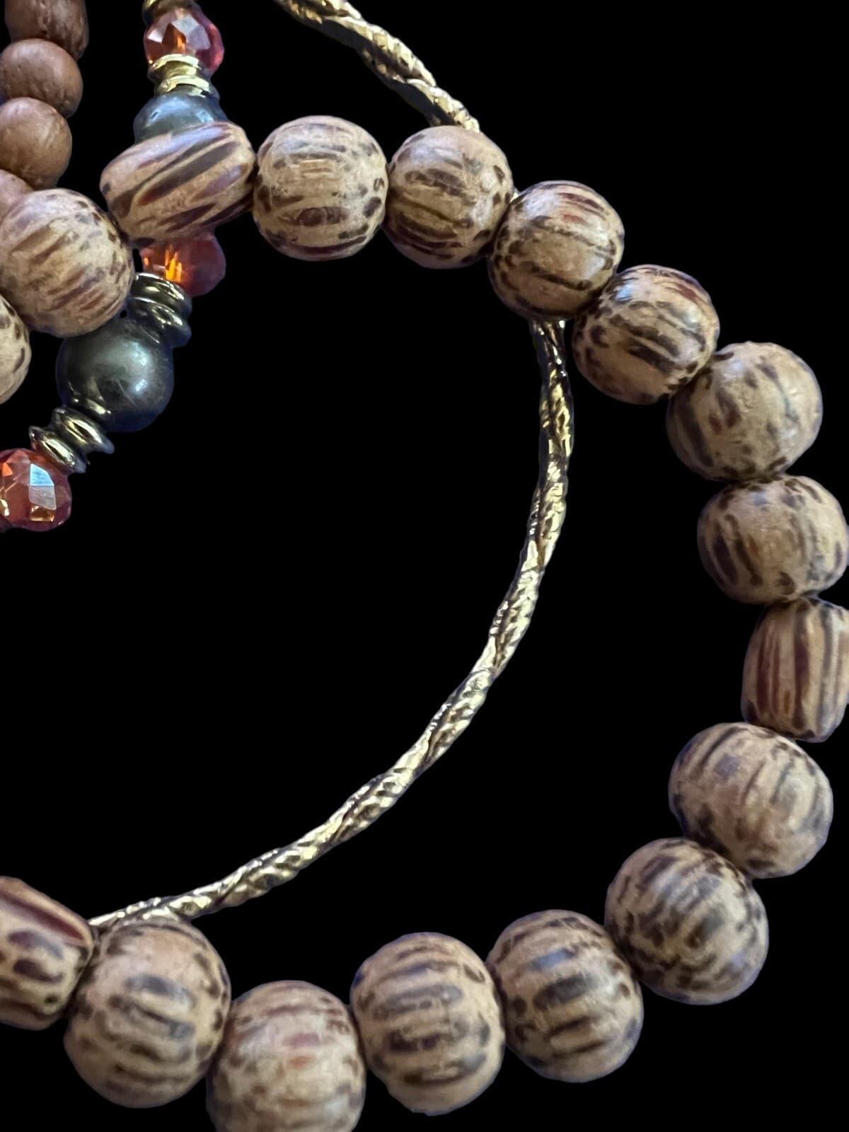 4 Stretch Bracelets Browns, Beads & Goldtone - Thumbnail 3