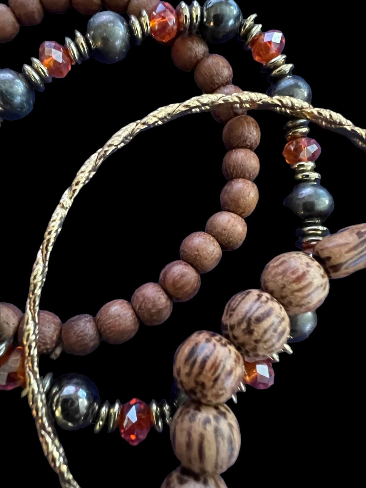 4 Stretch Bracelets Browns, Beads & Goldtone - Thumbnail 4