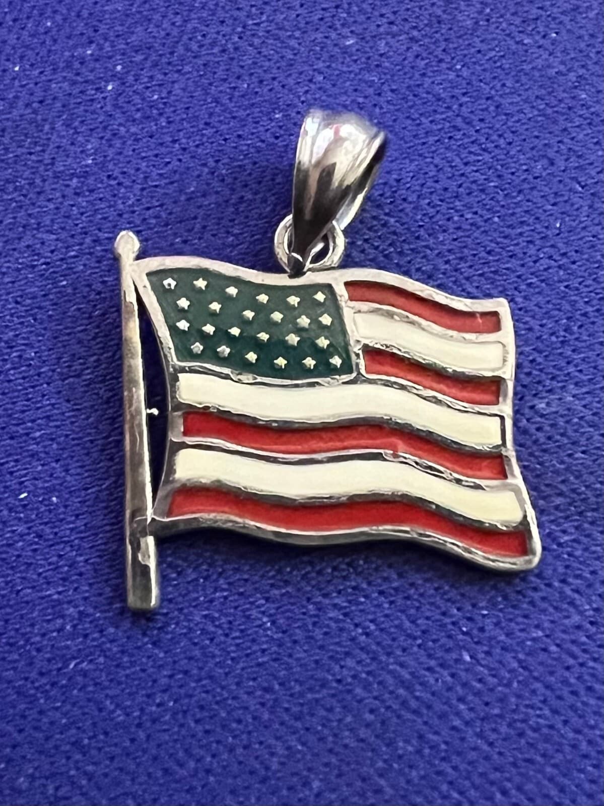 Vintage Silvertone Cloisonné Enamel Charm or Pendent US FLAG - Thumbnail 2