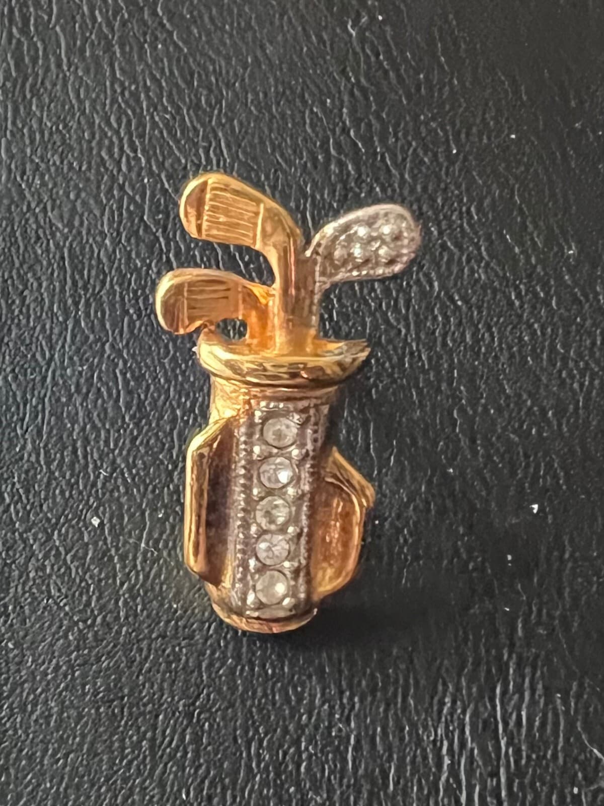 Vintage Goldtone & Rhinestone Golf Bag Tie Tack - Thumbnail 2