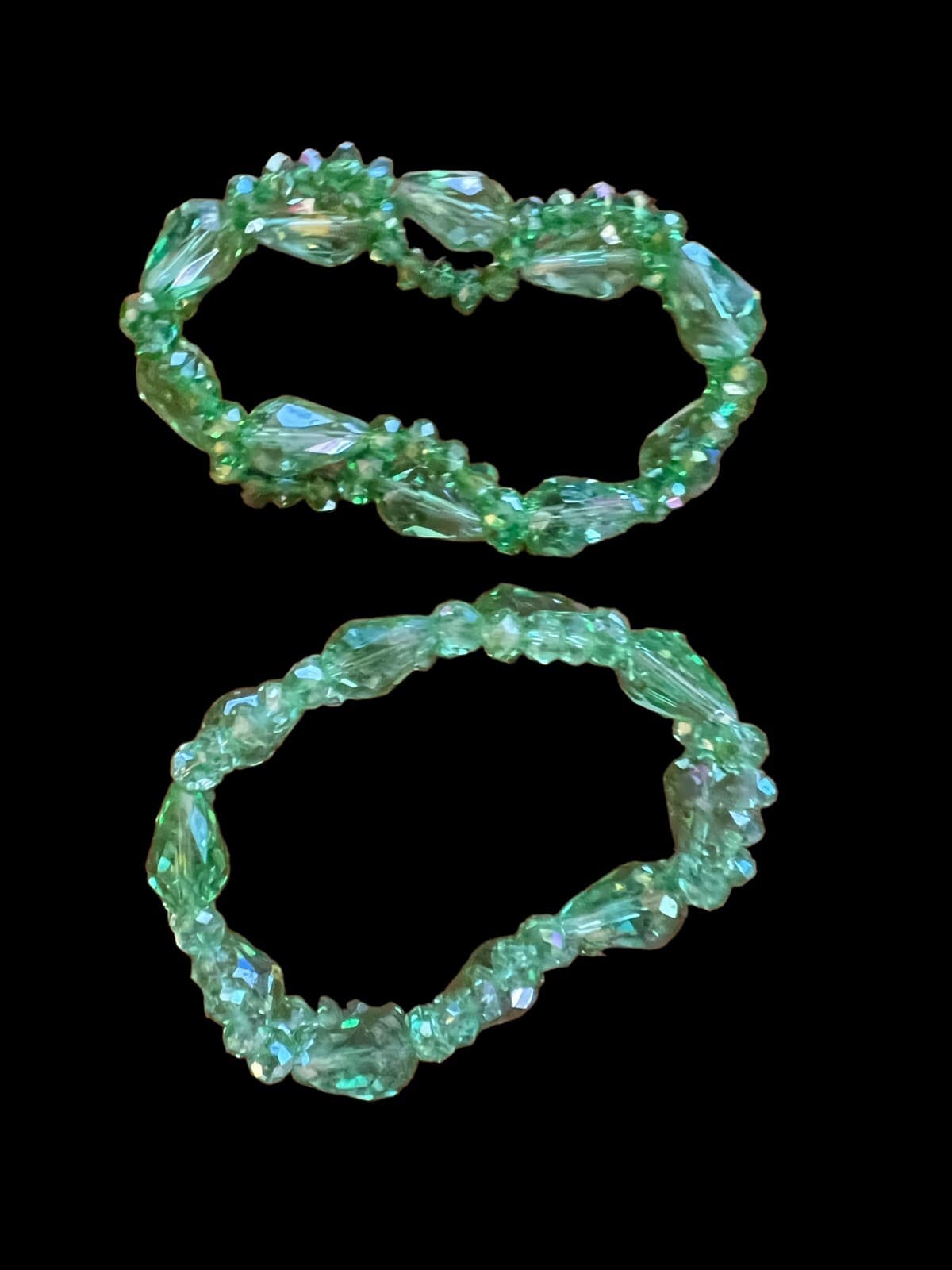 Vintage Ancient Style Ladies Green Glass Double Row 2 Bracelets Fashion Jewelry - Thumbnail 2
