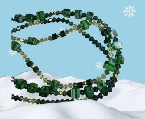 Vintage Green Glass Beads 3 Strands 21" Matching Earrings - Thumbnail 2
