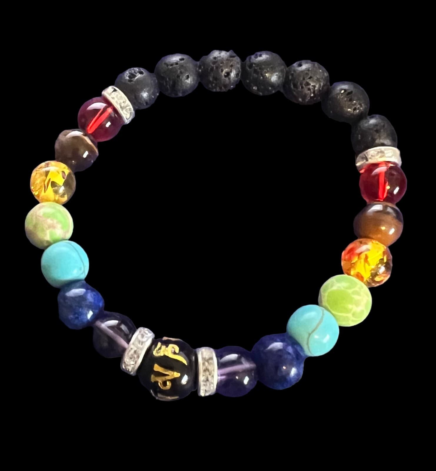 Boho Retro Colorful Men Women Handmade Bracelet Volcano Rock Beads Healing Jewel - Thumbnail 2