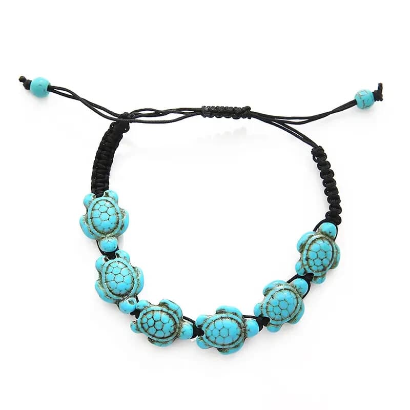 Boho Bracelet Sea Turtle Shamballa Turquoise Beads Slide Closure - Thumbnail 5
