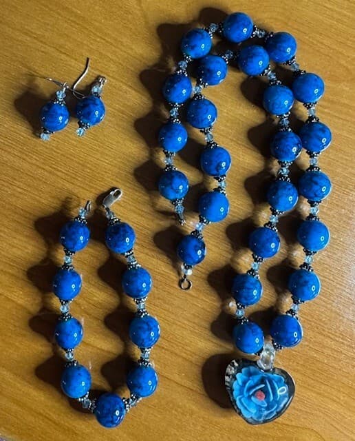 Vintage Necklace - Bracelet - Earrings Set Glass Beads - Thumbnail 3
