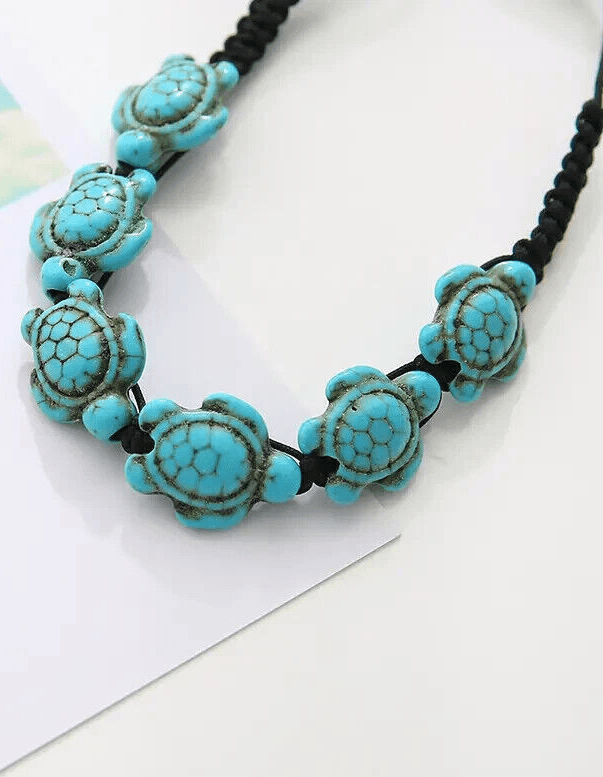 Boho Bracelet Sea Turtle Shamballa Turquoise Beads Slide Closure - Thumbnail 3