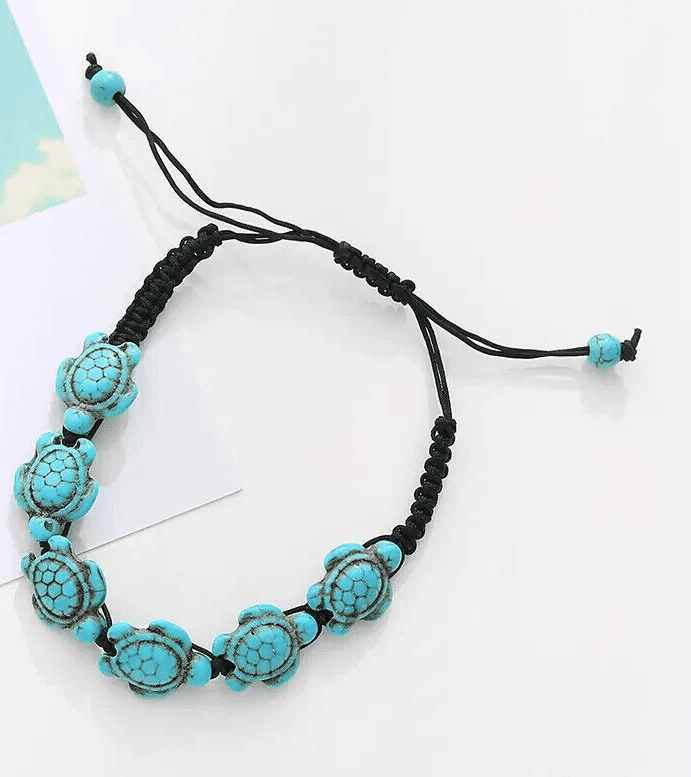 Boho Bracelet Sea Turtle Shamballa Turquoise Beads Slide Closure - Thumbnail 4