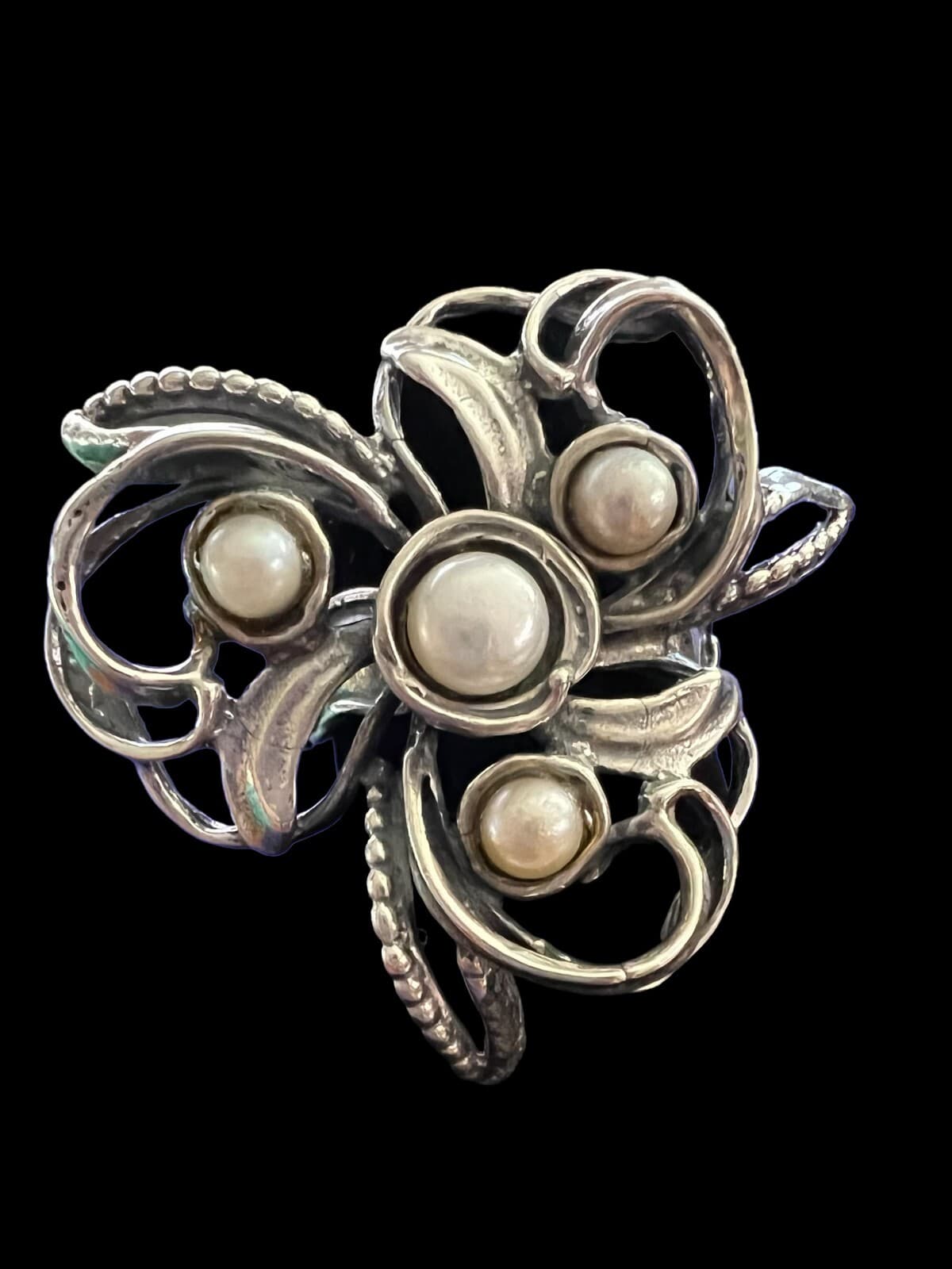 Vintage Sterling Silver Pearl Pinky Hand Made Ring Size 8.25 - Thumbnail 2