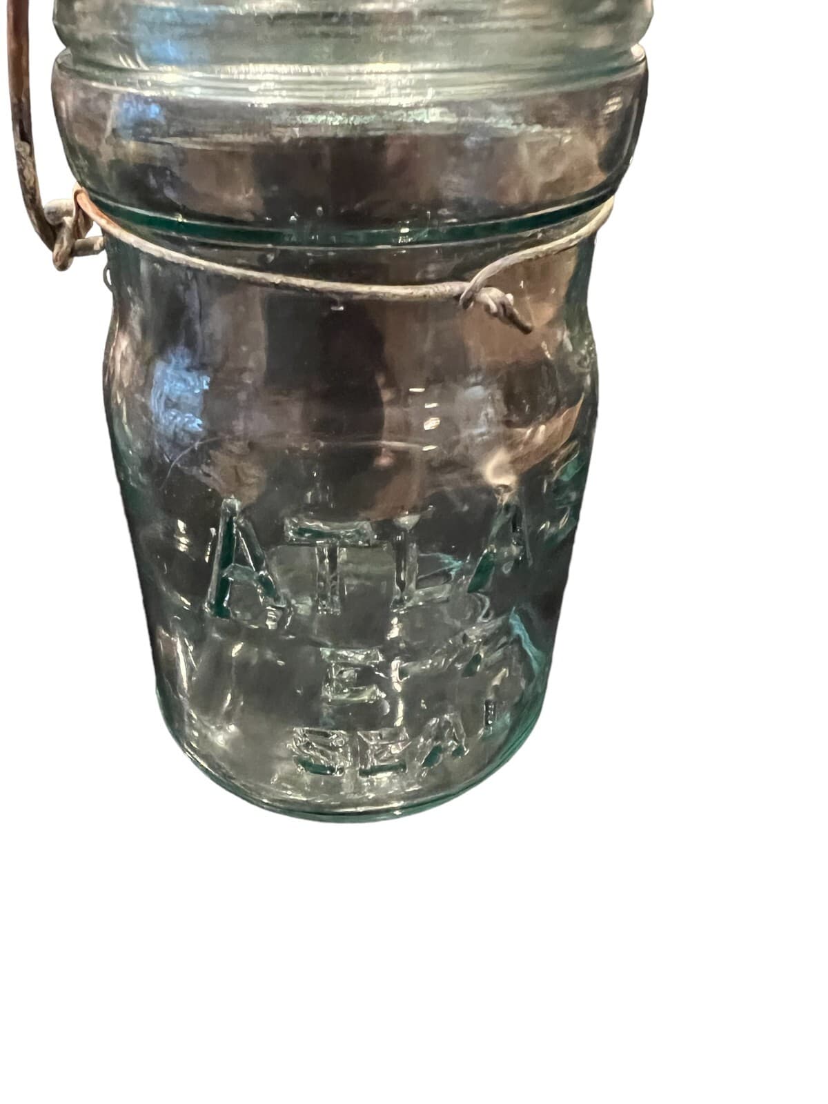 Vintage Atlas E-Z Seal 1 Pint Canning Jar with Wire Bail Lid Marked Kitchen Tool - Thumbnail 2