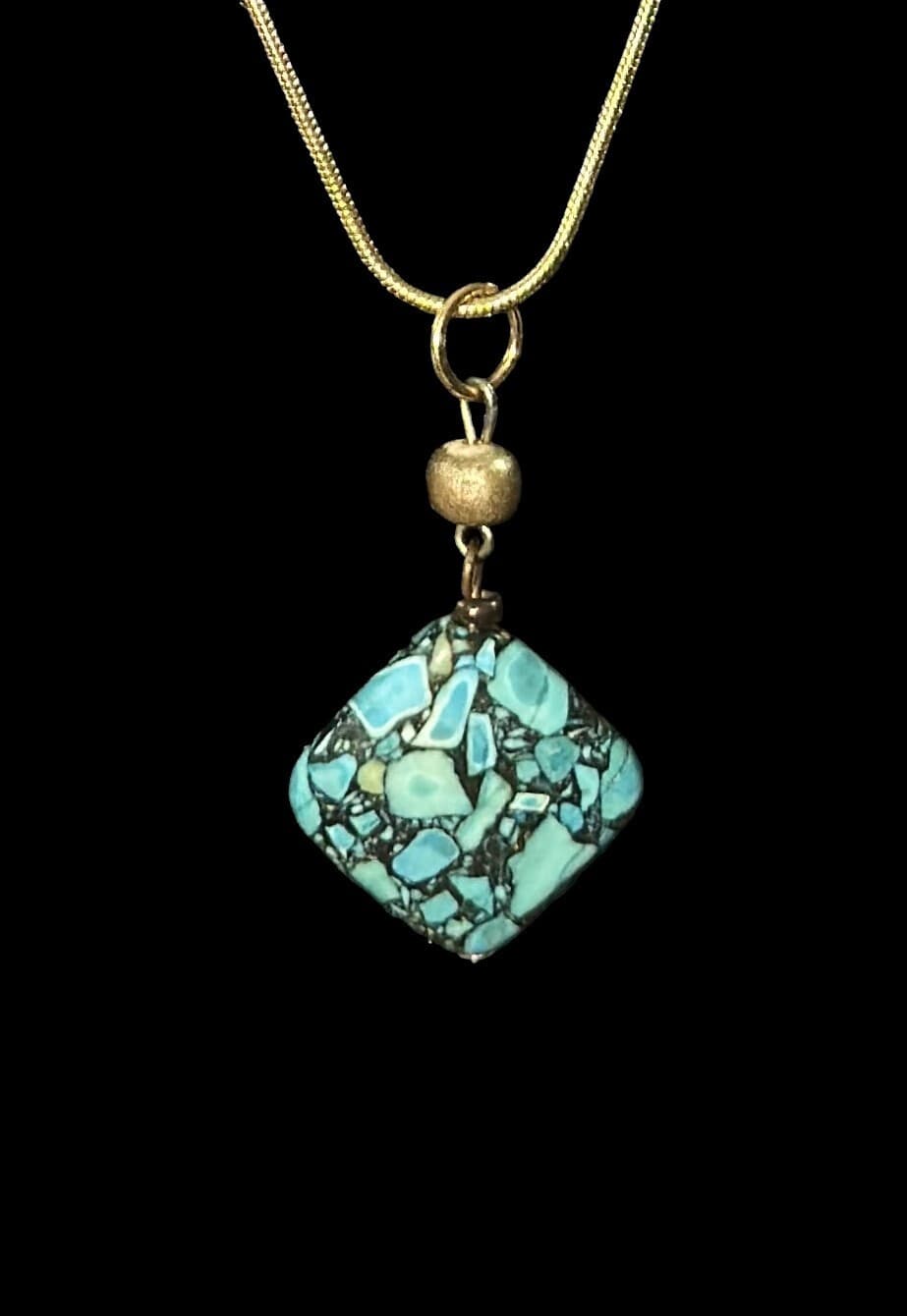 Vintage Pendent Faux Turquoise Western Style Goldtone Necklace 18" - Thumbnail 2