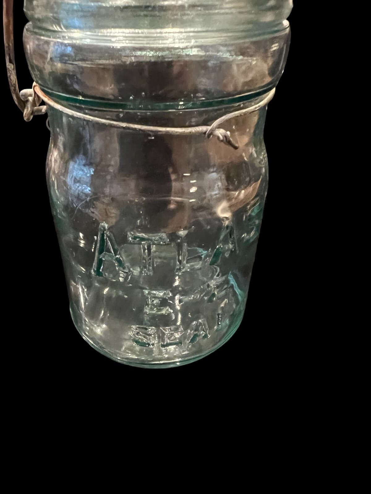 Vintage Atlas E-Z Seal 1 Pint Canning Jar with Wire Bail Lid Marked Kitchen Tool - Thumbnail 3