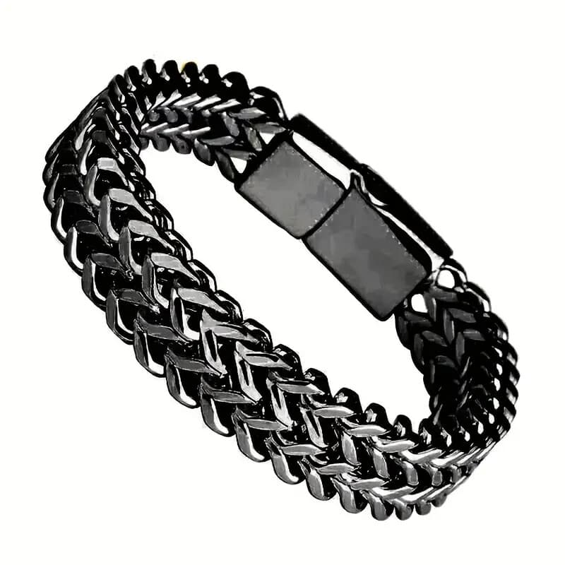 Heavy Vintage Biker Stainless Steel Black Bracelet For Mens 9.02" - Thumbnail 2